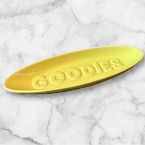 Vintage Lime green ceramic glazed “Goodies” oval trinket tray